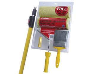ProDec 6 Piece Twin Head Masonry Roller, 4'-8' Extension Pole & 4" Masonry Brush Set, Heavy Duty Paint Roller Set for Painting with Smooth & Textured Paints on Exterior Walls, 9"