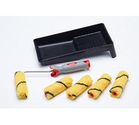 ProDec 7 Piece Woven 4 inch Mini Paint Rollers, Soft Grip Frame and Tray Set for a Smooth Finish Painting with Emulsion Paints on Interior Walls and Ceilings, 4"