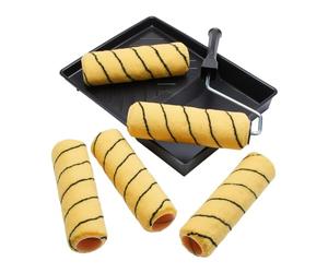 ProDec 9 inch x 1.5" 7 Piece Paint Roller Set - 5X Medium Pile Woven Rollers, Cage Frame and Tray for Painting with Emulsion and Masonry Paints on Interior and Exterior Walls and Ceilings, 9"