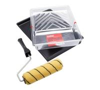 ProDec 9 inch x 1.75" 3 Piece Medium Pile Woven Paint Roller, Cage Frame, Tray Plus 5 Tray Liners Set for Painting with Emulsion and Masonry Paints on Interior and Exterior Walls and Ceilings, 9"