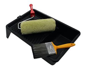 ProDec 9 inch x 1.75" 4 piece Padded Masonry Roller, Frame, 4" Brush and 11" Tray Set, Heavy Duty Paint Roller Set for Painting with Smooth and Textured Masonry Paints on Exterior Walls, 9"
