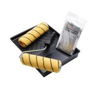 ProDec 9 inch x 1.75" 4 Piece Twin Medium Pile Paint Roller, Frame & Tray Set for Painting with Emulsion & Masonry Paints on Interior & Exterior Walls & Ceilings + Free 12'x9' Super Cling Dust Sheet