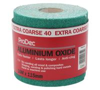 ProDec 10m Roll 40 Grit Paint Sandpaper Compatible with Machine Sanders | Extra Coarse Grade Green Aluminium Oxide Abrasive Sanding Paper for Sanding Wood, 115mm Wide, Plaster, Filler, Metal and More