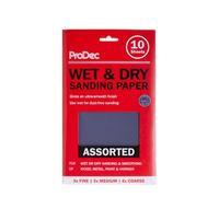 ProDec 10 pack Assorted Grades Wet & Dry Abrasive Sandpaper for Sanding Wood, Furniture, Metal, Plaster, Decorating, Automotive Sanding Sheets 9x5.5 inch (230x140mm), Wet and Dry