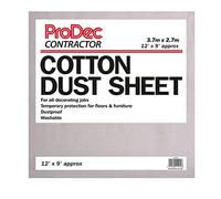ProDec Contractor 12ft x 9ft Cotton Dust Sheet for Decorating, Carpet Protector, Washable Drop Cloth, Paint Shield, Painting Sheets, Heavy Duty Dust Sheets for Furniture, Paint Cloth