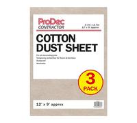 ProDec Contractor 3 pk 12ft x 9ft Cotton Dust Sheet for Decorating, Carpet Protector, Washable Drop Cloth, Paint Shield, Painting Sheets, Heavy Duty Dust Sheets for Furniture, Paint Cloth