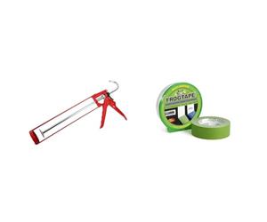 ProDec MG11ES Extra Strong Skeleton Caulking Gun, Sealants, Silicones, Adhesives & Frog Tape Green Multi Surface Painters Masking Tape, Indoor Painting and Decorating