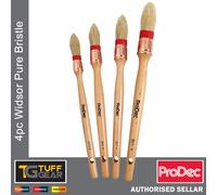 ProDec 4 piece Trade Professional Pointed Pure Bristle Sash Brush Set Ideal for Precise Painting of Sash Windows, Architraves and Other Curved, Moulded or Profiled Surfaces with Gloss and Satin Paints