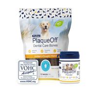 ProDen PlaqueOff for Dogs & Cats, Tartar & Bad Breath Remover (60g Powder & 13 Chicken Bones, Powder & Bone)