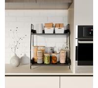 PRODEXUS Coffee Organiser Black - 2 Tier Coffee Bar & Tea Station Shelf with Metal Frame - Kitchen Counter Storage for Mugs, Jars & Coffee Accessories