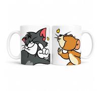PRODINE Tom and Jerry Ceramic Mug Set, White, 11 oz, Dishwasher and Microwave Safe, Cartoon Theme, 2 Piece