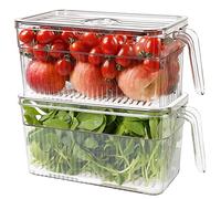 Produce Saver Containers for Refrigerator 2 Pack Loobuu Stackable Food Storage Container for Fridge Berry Keeper Boxes with Removable Drain Tray Keep Fresh for Vegetables FruitMeat and Salad Clear