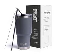 Product Armor - 900 ml Premium Stainless Steel Tumbler and Straws - Vacuum Insulated, iced Coffee Tumbler, Gym Bottle, Water Bottle Stainless Steel, Insulated Water Bottle (Gotham Grey)