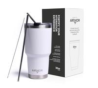 Product Armor - 900 ml Premium Stainless Steel Tumbler and Straws - Vacuum Insulated, iced Coffee Tumbler, Gym Bottle, Water Bottle Stainless Steel, Insulated Water Bottle (Ice White)