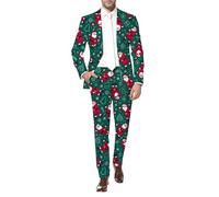 Product Category Men's Suits - Product Title Christmas Print Men’s Suit Set for Festive Occasions Contemporary Holiday Ensemble Perfect for Parties and Celebrations (Green, M)