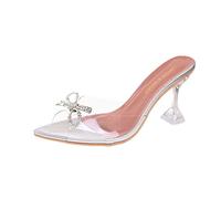 Product Category Women's Stiletto Shoes - Plain Transparent PVC Rhinestone Bow High Heel Sandals Elegant Name Details Comfortable Heel for Evening Outfits, silver, 9 UK