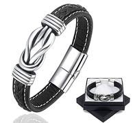 Product Description: Package includes: 1 stainless steel leather bracelet, 1 black gift box Men's Leather Infinity Knot Bracelet, Titanium Steel Punk Style, Understated Fashion. CHIC GIFT: Men's Leather Wristband is a great gift for your husband, boyfriend or male friend on Father's Day, Christmas, Birthday, Valentine's Day, Anniversary. Product Specifications Material: PU + stainless steel + cowhide Size: Approx. 8.66'' (22cm) Notes: Due to manual measurement, please allow slight measurement deviation. Due to different display and lighting effects, the actual color of the item may be slightly different from the color shown on the picture.