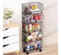 Product display rack, 3/4/5 Tier Metal Mesh Supermarket Snacks Shelf, Large Vegetable Rack for Kitchen on Wheels, Crisps/Candy/Bread/Toy Organizing Display Stand(Width 30cm,5 Tier)