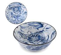product of gifu japan Mino Ware Japanese Wide Mouth Ceramic Bowl, Udon Ramen Noodle Soup Bowl, Dragon Design, Blue