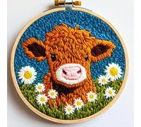 Productcaff Punch Needle Kit for Beginners Needle Punch Starter Kits Cute Cartoon Highland Cow DIY Punch Stitching Kit for Kids Adults, Perfect for Festival Decorations & Gifts (Highland Cow A)
