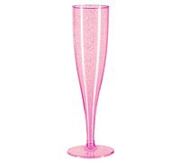 ProductPro 10 x Pink with Silver Glitter Plastic Prosecco Flutes 175ml Capacity