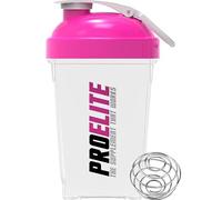 PROELITE 500ml Protein Shaker Bottle with Transparent Shaker Bottle with Stainless Steel Mixing Ball, BPA- and Leakproof Flip On Lid, Odourless, Temperature Safe (Transparent Cup/Pink Lid, 500ml)