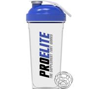 PROELITE 700ml Protein Shaker Bottle with Transparent Shaker Bottle with Stainless Steel Mixing Ball, BPA- and Leakproof Flip On Lid, Odourless, Temperature Safe (Transparent Cup/Blue Lid, 700ml)