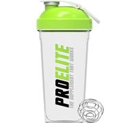PROELITE 700ml Protein Shaker Bottle with Transparent Shaker Bottle with Stainless Steel Mixing Ball, BPA- and Leakproof Flip On Lid, Odourless, Temperature Safe (Transparent Cup/Green Lid, 700ml)