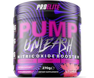 ProElite Pump Unleash Nitric Oxide Booster 270g, Pre Workout Powder, 30 Servings with Beta Alanine, Caffeine, Arginine (AAKG), Citrulline, Vitamin B3 - B12 (270g, Lychee)