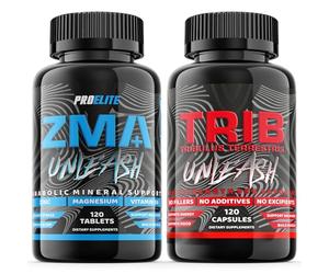 ProElite ZMB6 120 Tablets and Tribulus 120 Capsules Testosterone Booster Stack Anabolic Supplement to Enhance Male Testosterone Levels Muscle Growth, Strength Pills