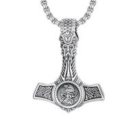 PROESS Thors Hammer Necklace Sterling Silver Viking Raven Pendant Celtic Knot Crow Necklace Mjolnir Jewelry for Men Women