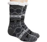 PROETRADE Slipper Fluffy Socks for Mens Winter Cosy Cabin Warm Thick Fleece Fuzzy Comfy Non Slip Christmas Socks with Grips Home Stocking Stuffer(Grey)