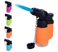 PROF 2 X Refillable Electronic Windproof Jet Blue Flame Angled Blowtorch Jerrican Rubber Tank Touch Turbo Lighter Gas Cigarette Cigar Sports Kitchen Camping