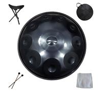 Professal 22" Handpan Drum for Adults, 10 Notes 432Hz & 440Hz Steel Drum, Includes Carry Bag, Stic & Stand - Perfect for Musicians & Relaxat (Black)