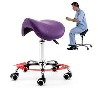 Professal Adjustable Saddle Stool for Dental & Salon, 18.7"-23.6" Rolling Chair, Heavy-Du Swivel Seat for Beau & Office Use (Purple)