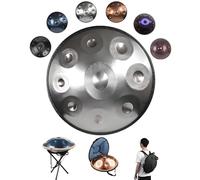 Professal Handpan Tamburo A Mano 440Hz/432Hz - 10 Note Steel Percuss Instrument with Case Stic & Stand - 22 Inch Diameter (Silver D Minor)