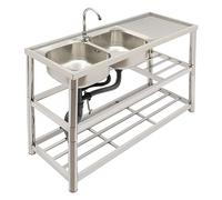 Professal inless Steel Double Sink with Faucet & d Countertop - Freending Kitchen Sink for Commercial Indoor/Outdoor Use, and Slish Design, Perfect for Reurants & Catering