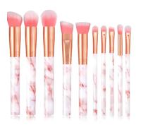Professional 10-Piece Makeup Brush Set with Marble Handle, Premium Makeup Brush Set for Foundation, Concealer & Eyeshadow, Includes Travel Case for Makeup Accessories (Pink)