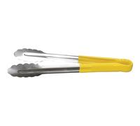 Professional 11-Inch Stainless Steel Serving Tongs with Yellow Vinyl Coated Handle, Color-Coded Heat Resistant Kitchen Tongs for Meat and Grilling