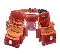Professional 11 Pockets Leather Tool Pouch Bags/Carpenter Tool Belt Set | Heavy-duty Drywall Pouch, Electrician Pouch, And Framing Tool Belt Pouches (Maroon, Standard)