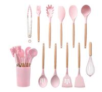 Professional 12-Piece Pink Silicone Cooking Utensil Kit - Complete Set of Heatproof Non-Stick Kitchen Tools with Spatulas, Spoons, Turner, Ladle & Tongs - Food Grade Materials