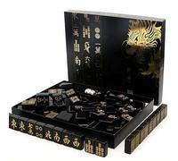 Professional 146pcs Chinese Mahjong Set with Black Tiles,Standard Size Mah Jong Set with Portable Vinyl Case,Includes Scoring Sticks，Dice and East Wind Indicator,Perfect Game for Party,Gathering