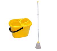 Professional 14L Mop Bucket and Wringer Set Heavy Duty Red- Cotton Mop - Aluminium Handle - Yellow Bucket