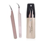 Professional 2-in-1 Lash Extension Tweezer Set - Tips for Classic/Volume Lashes | Stainless Steel Precision Tweezers for Lash Techs, Beginners & DIY | Non-Slip Grip