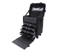 Professional 2 in 1 Rolling Makeup Train Case, Detachable Cosmetic Organizer Trolley, Large Storage Traveling Cart Trunk, Hairstylist Cosmetic Case with Wheels & Adjustable Shoulder Straps