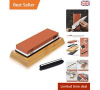 Professional 2-in-1 Whetstone with Angle Guide & Bamboo Base for Sharper Knives