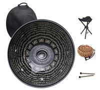 Professional 22 Inch Handpan Steel Drum -Hand Painted Scriptures, 440Hz 9Notes D Minor Hand Drum Instrument with Handpan Stand & Carrying Cases (Color : Black)