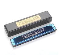 Professional 24 Holes Polyphonic Harmonica C Key Metal Harmonica Woodwind Instrument for Beginners Adult Students With box Black&Blue color harmonica (MH-24 Blue)