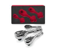 Professional 3Pc Stubby Ratchet Handle Set 1/4" 3/8" 1/2" Short Socket Wrenches