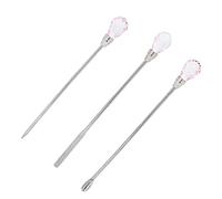 Professional 3Pcs Nail Art Stirring Rod Spatula Set - Stainless Steel Mixing Tools for Nail Polish, Glitter, and DIY Decorations, Rose Red (Pink)